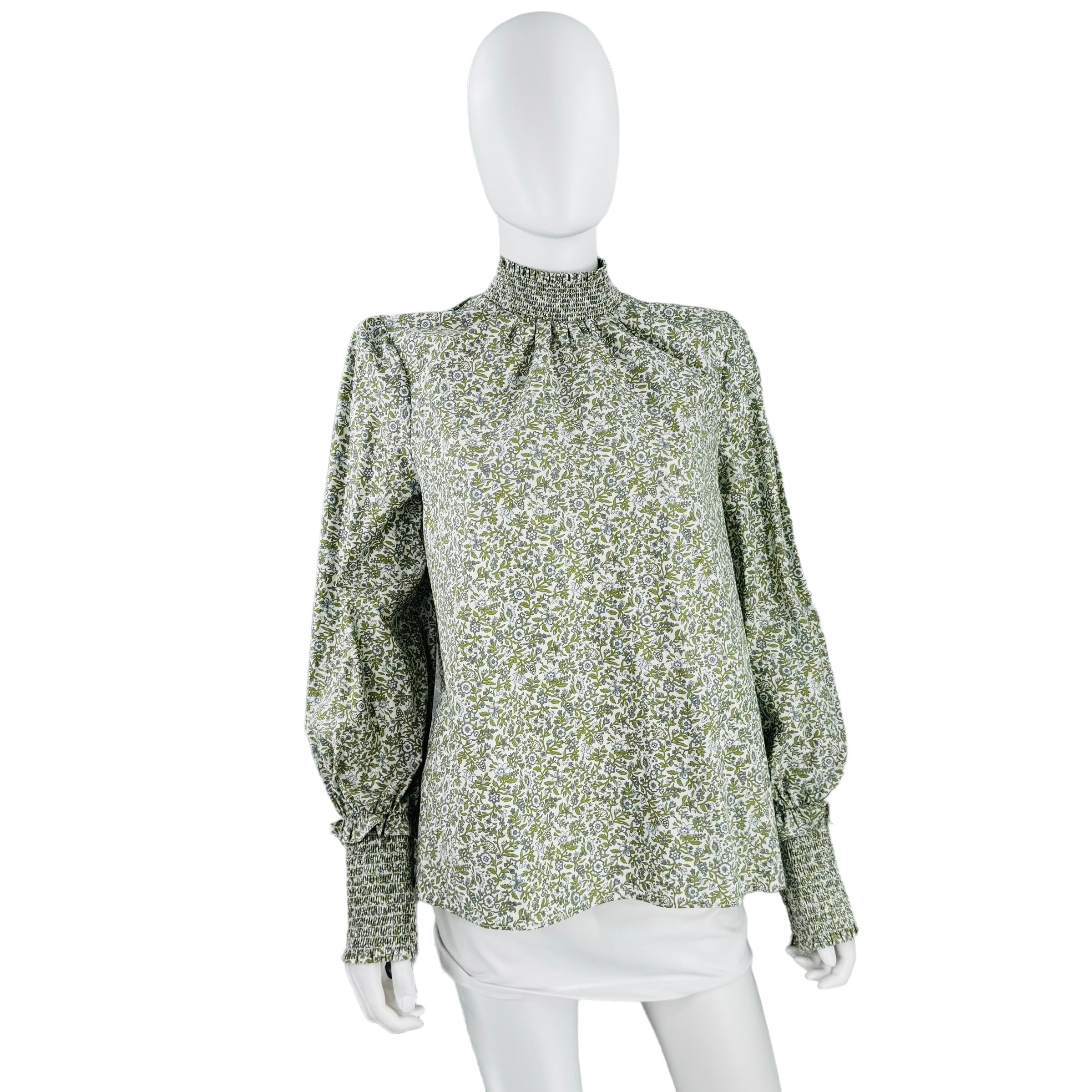 Hyacinth House Sage Floral Mock Neck Long Sleeve Blouse